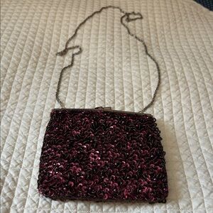 Vintage La Regale Plum Beaded Evening Wristlet with Chain
